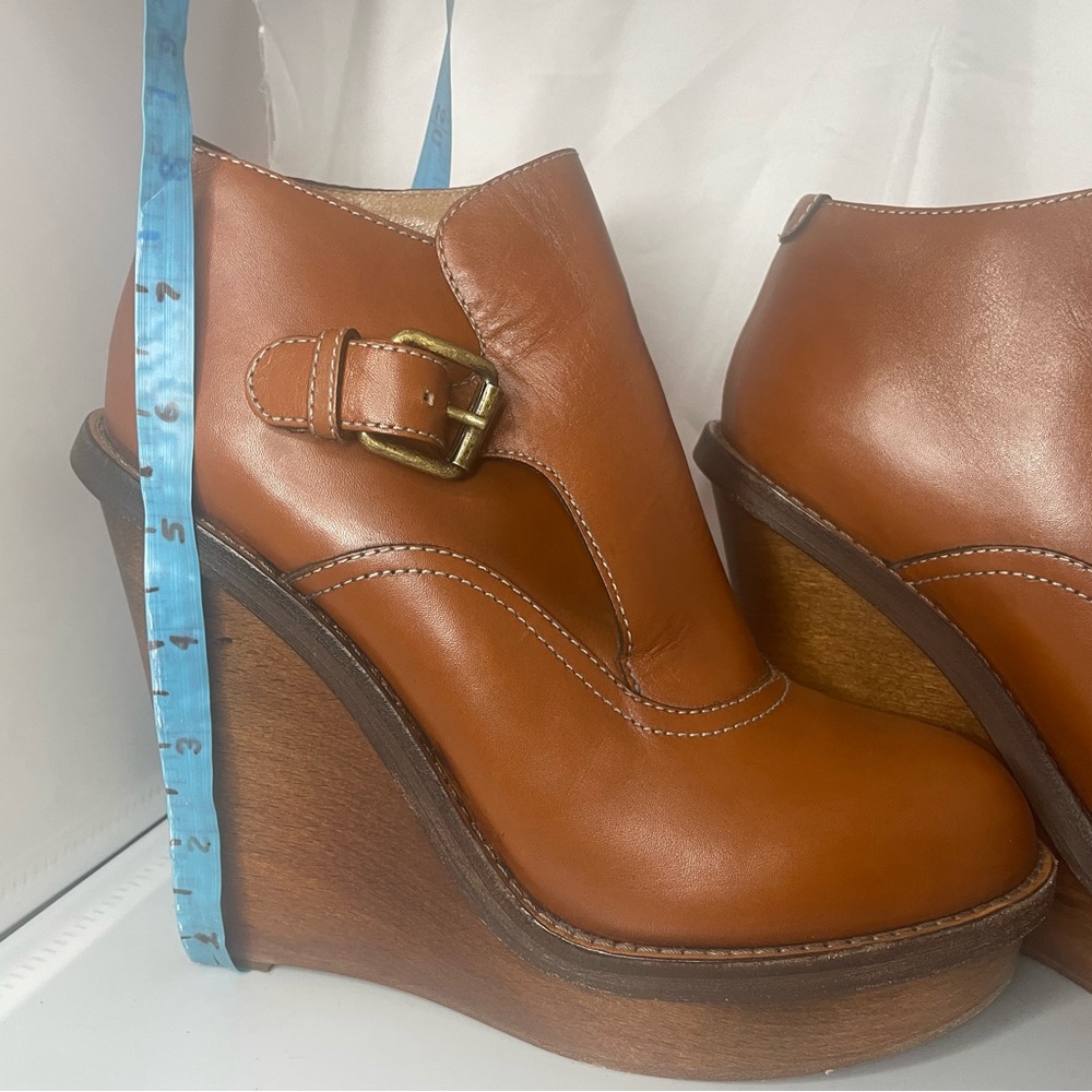 Chloe Tan Heeled Boots with Gold Buckle